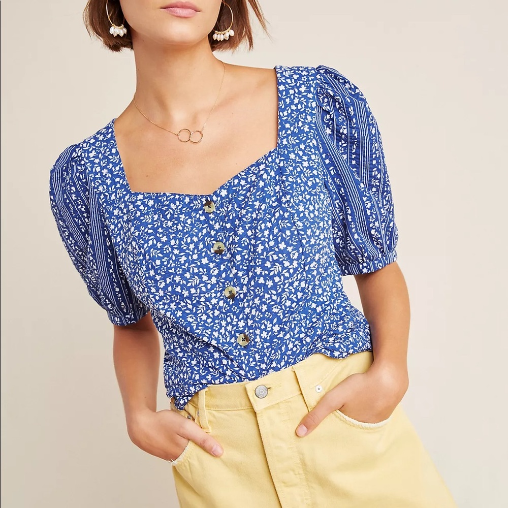 Anthropologie Maeve Marta Puff-Sleeved Blouse